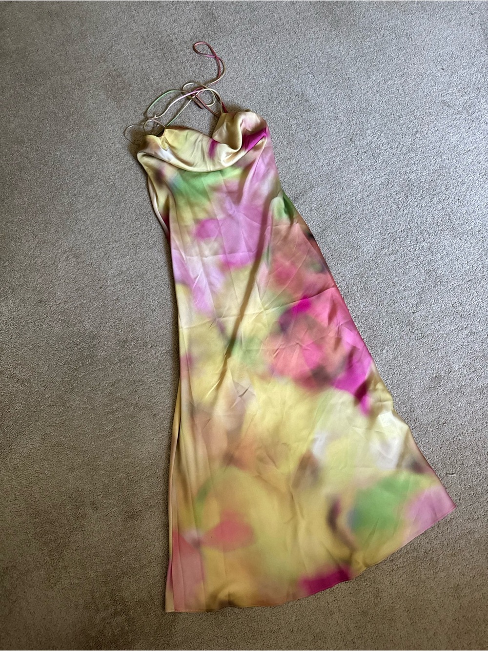 Zara Multicolor Slip Silky Maxi Dress - Yellow, Pink, Green